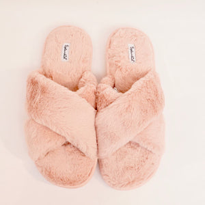 スプレンディッド ピンク もふもふファー クロススリッパ SPLENDID PINK FUR CROSS SLIPPERS WOMENS