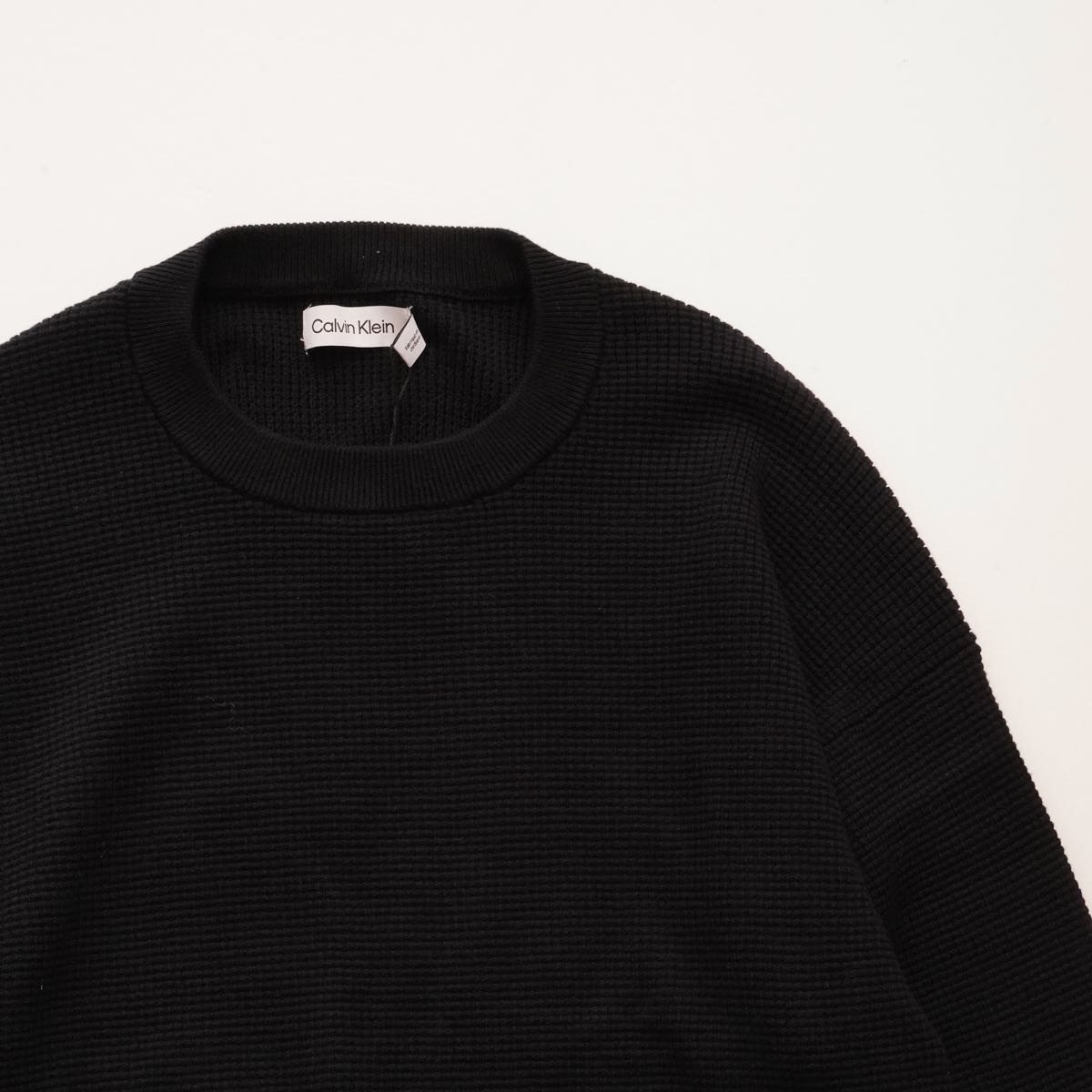 CK カルバンクライン ブラック クルーネック サーマルカットソー CALVIN KLEIN BLACK THERMAL COTTON CREW-NECK  WOMENS