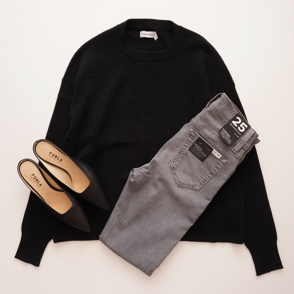 CK カルバンクライン ブラック クルーネック サーマルカットソー CALVIN KLEIN BLACK THERMAL COTTON CREW-NECK  WOMENS