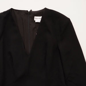 CK カルバンクライン ブラック Vネック 長袖 チュニック ワンピース ミニドレス CALVIN KLEIN BLACK LONG SLEEVES MINI TUNIC DRESS WOMENS