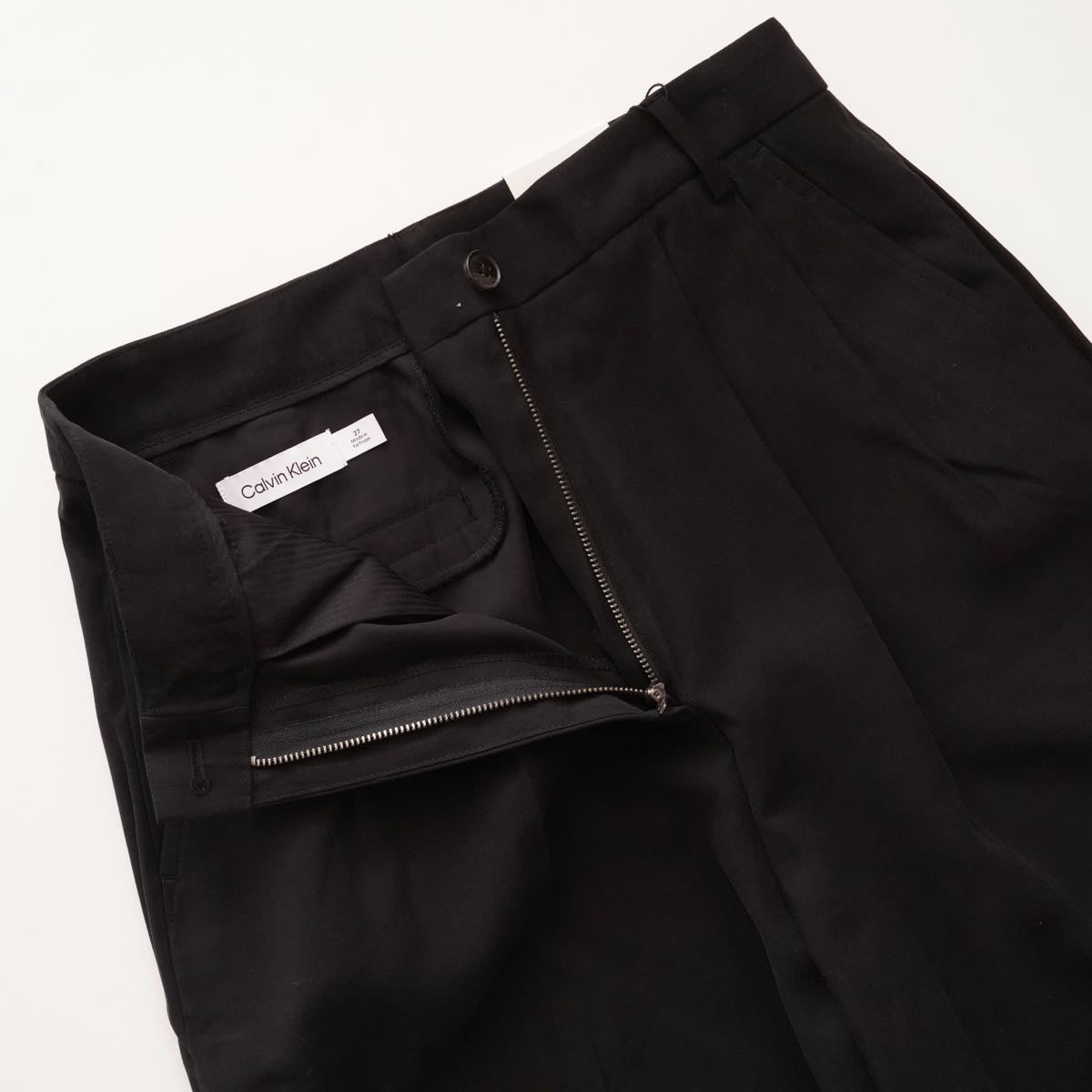 CK カルバンクライン ブラック リラックス ソフトツイル タック トラウザーパンツ CALVIN KLEIN BLACK RELAXED PLEATED TROUSER WOMENS