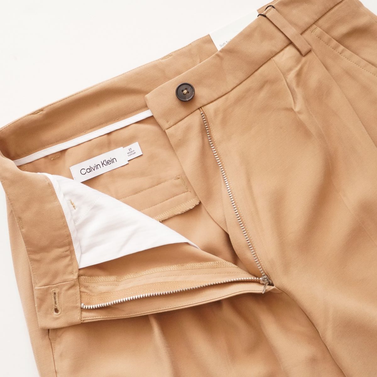 CK カルバンクライン カーキベージュ リラックス ソフトツイル タック トラウザーパンツ CALVIN KLEIN KHAKI BEIGE RELAXED PLEATED TROUSER WOMENS