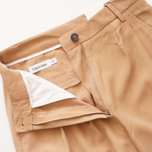 CK カルバンクライン カーキベージュ リラックス ソフトツイル タック トラウザーパンツ CALVIN KLEIN KHAKI BEIGE RELAXED PLEATED TROUSER WOMENS