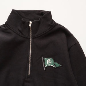 チャンピオン ブラック ランタグフラグ ワンポイントワッペン ハーフジップ スウェット CHAMPION BLACK RUN-TAG FLAG HALF-ZIP SWEAT MENS