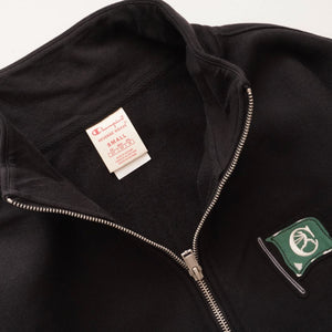 チャンピオン ブラック ランタグフラグ ワンポイントワッペン ハーフジップ スウェット CHAMPION BLACK RUN-TAG FLAG HALF-ZIP SWEAT MENS