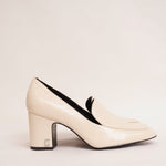 画像をギャラリービューアに読み込む, KARL LAGERFELD PARIS カールラガーフェルド アイボリー レザー ヒールローファー IVORY LEATHER PENELOPE HEELED LOAFER WOMEN
