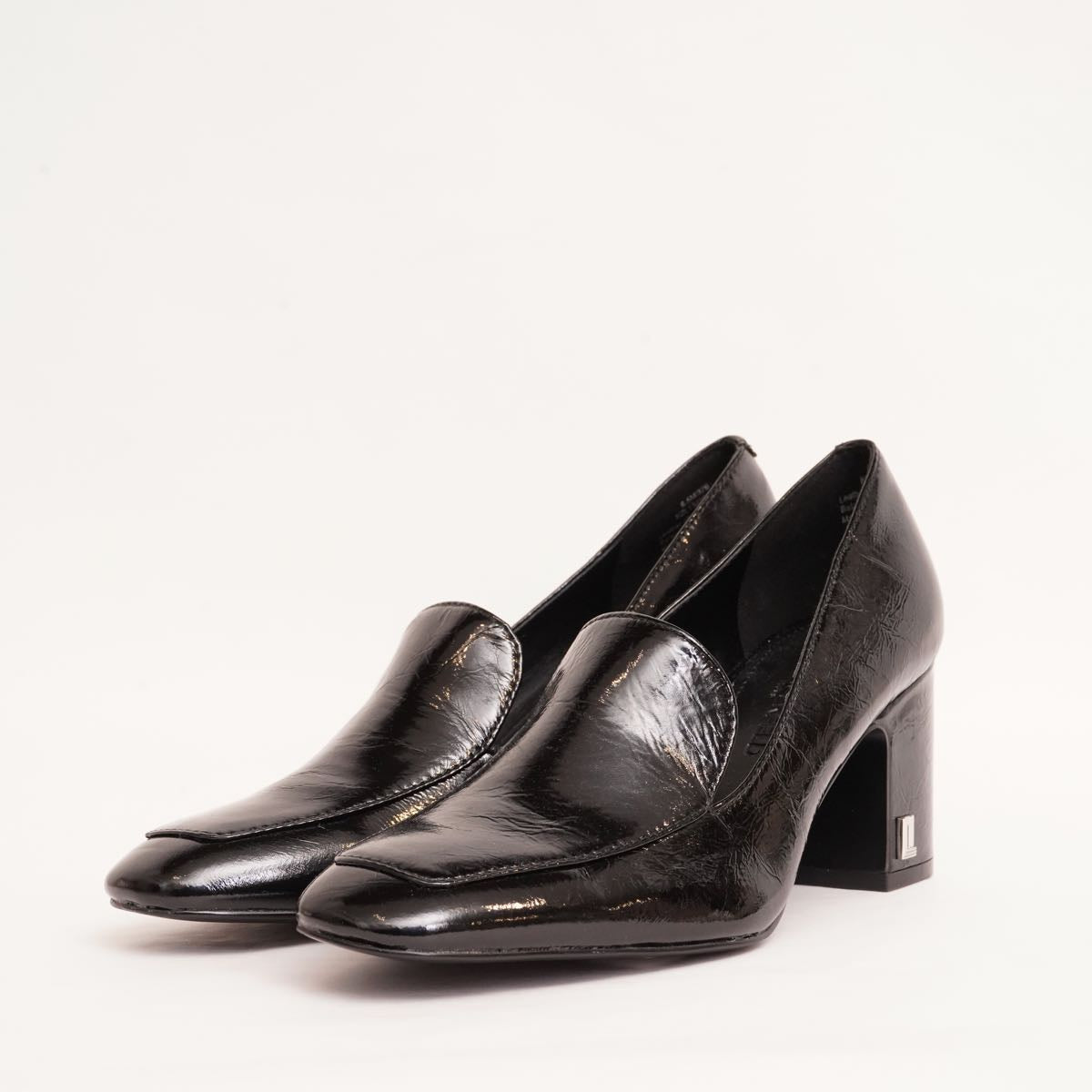 KARL LAGERFELD PARIS カールラガーフェルド ブラック レザー ヒールローファー BLACK LEATHER PENELOPE HEELED LOAFER WOMEN