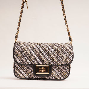 KARL LAGERFELD PARIS カールラガーフェルド ツイード×レザー ショルダーバッグ TWEED×LEATHER SHOULDER BAG