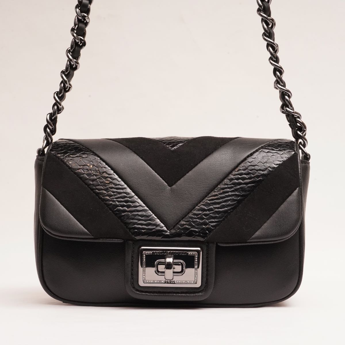 KARL LAGERFELD PARIS カールラガーフェルド ブラック レザー スウェード ショルダーバッグ BLACK LEATHER SUEDE SHOULDER BAG