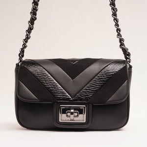 KARL LAGERFELD PARIS カールラガーフェルド ブラック レザー スウェード ショルダーバッグ BLACK LEATHER SUEDE SHOULDER BAG