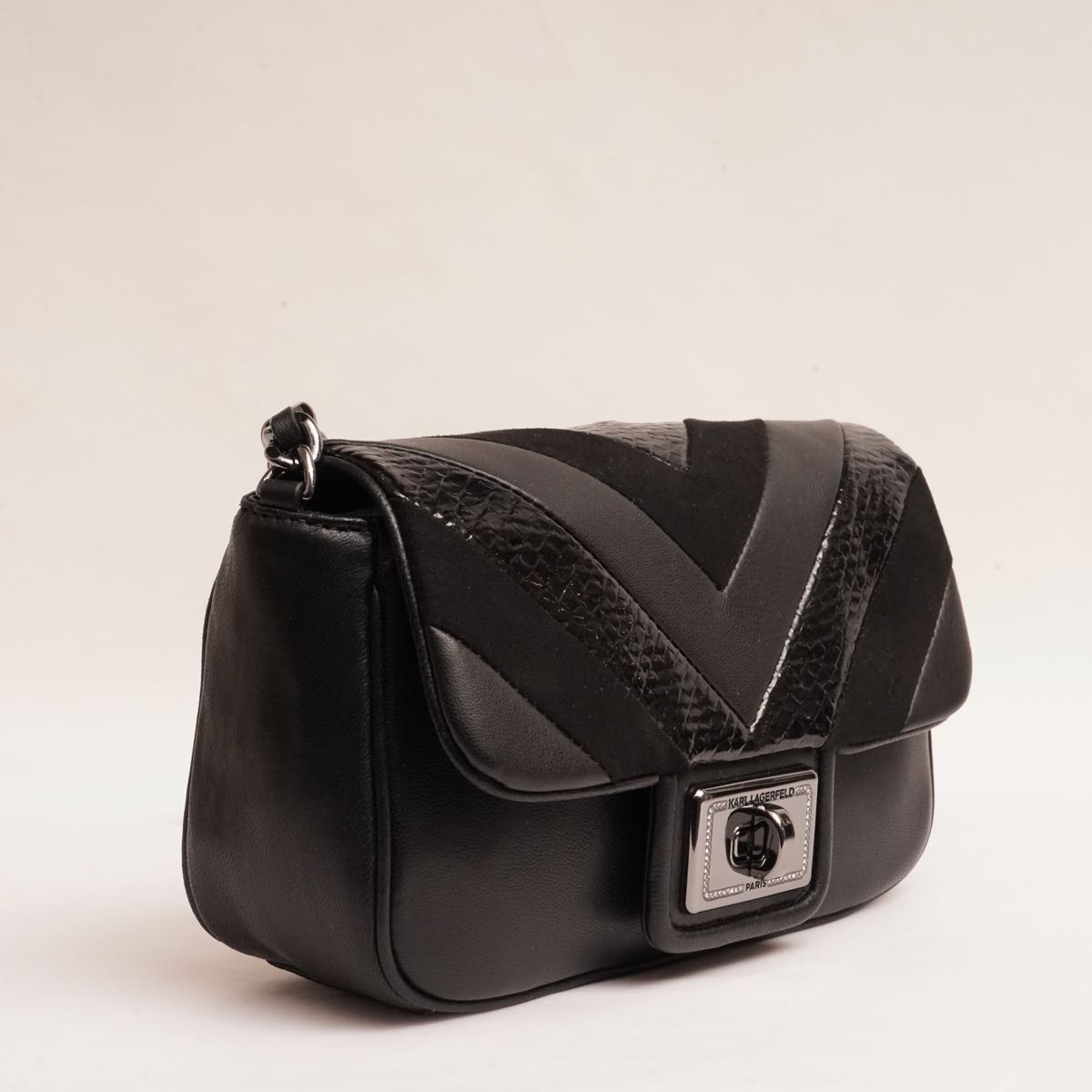 KARL LAGERFELD PARIS カールラガーフェルド ブラック レザー スウェード ショルダーバッグ BLACK LEATHER SUEDE SHOULDER BAG