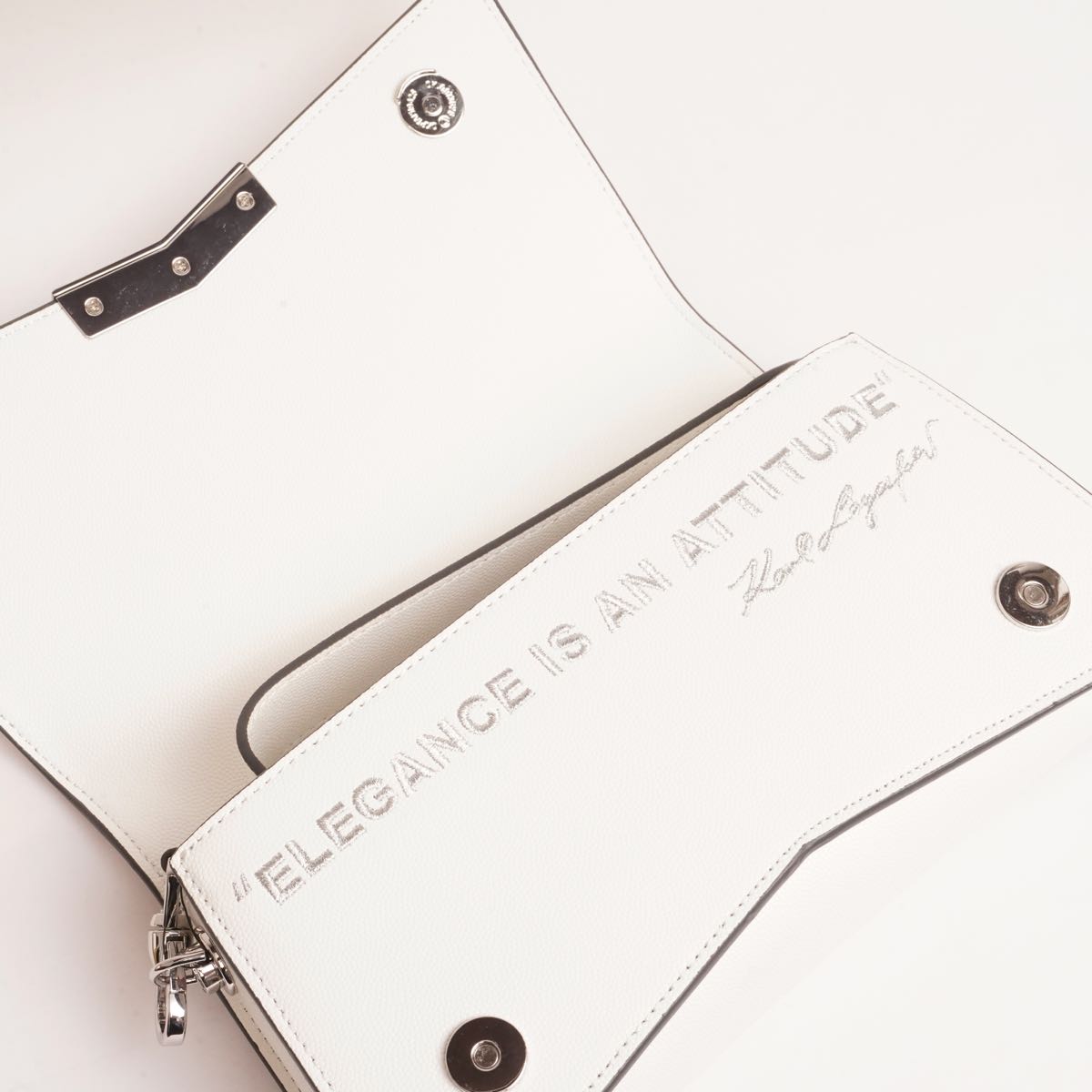 KARL LAGERFELD PARIS カールラガーフェルド ホワイト レザー クラッチ＆ショルダー 2WAY バッグ WHITE LEATHER CLUTCH&SHOULDER 2WAY BAG  「Elegance is an attitude」