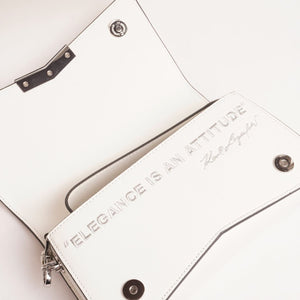 KARL LAGERFELD PARIS カールラガーフェルド ホワイト レザー クラッチ＆ショルダー 2WAY バッグ WHITE LEATHER CLUTCH&SHOULDER 2WAY BAG  「Elegance is an attitude」