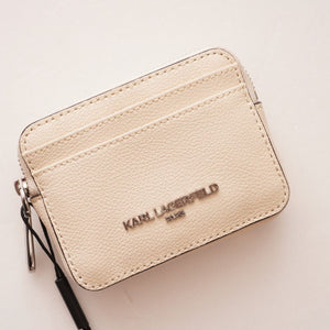 KARL LAGERFELD PARIS カールラガーフェルドパリス クリーム マチあり カードケース CREAM LEATHER CARD CASE