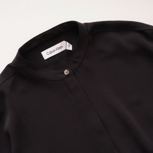 CK カルバンクライン ブラック ノーカラー 比翼デザイン シャツ リラックスフィットブラウス CALVIN KLEIN BLACK RELAXFIT SHIRT WOMENS