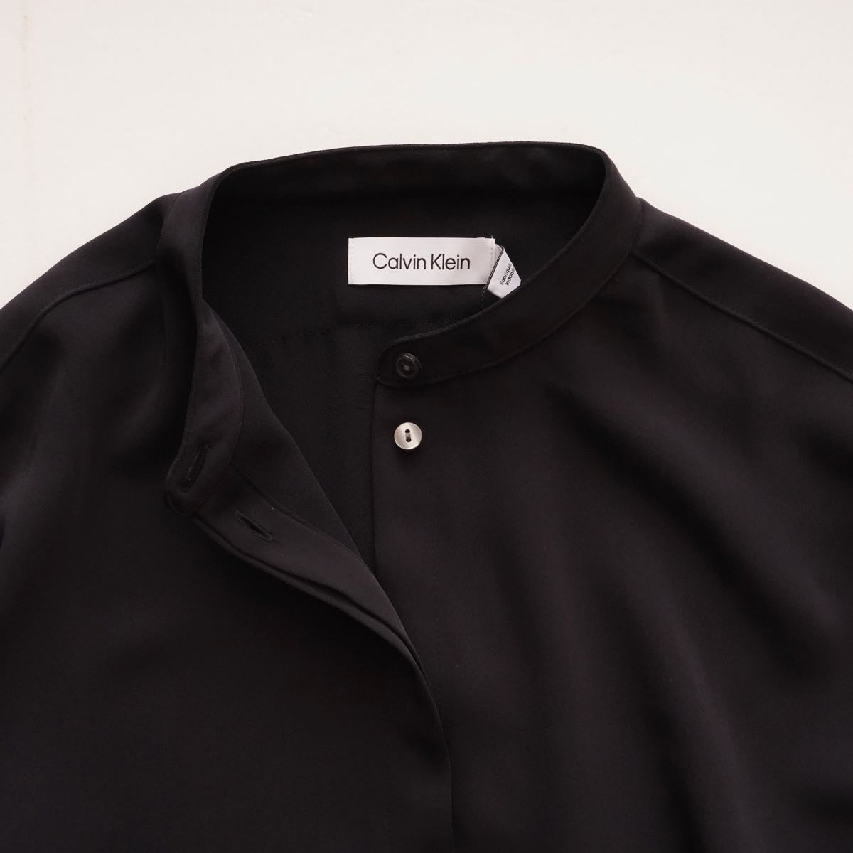 CK カルバンクライン ブラック ノーカラー 比翼デザイン シャツ リラックスフィットブラウス CALVIN KLEIN BLACK RELAXFIT SHIRT WOMENS