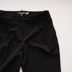 KARL LAGERFELD PARIS カールラガーフェルド ブラック ストレッチ センタープレス スラックス パンツ BLACK POLY SLACKS PANTS WOMEN