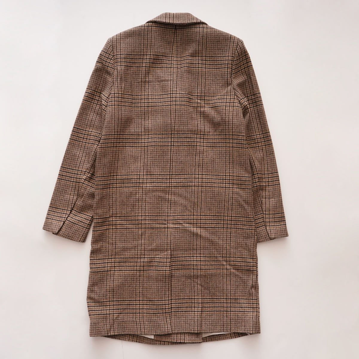 oak + fort オークアンドフォート ベージュ×ブラウン チェック ダブルボタンコート BEIGE BROWN CHECK W-BUTTON COAT