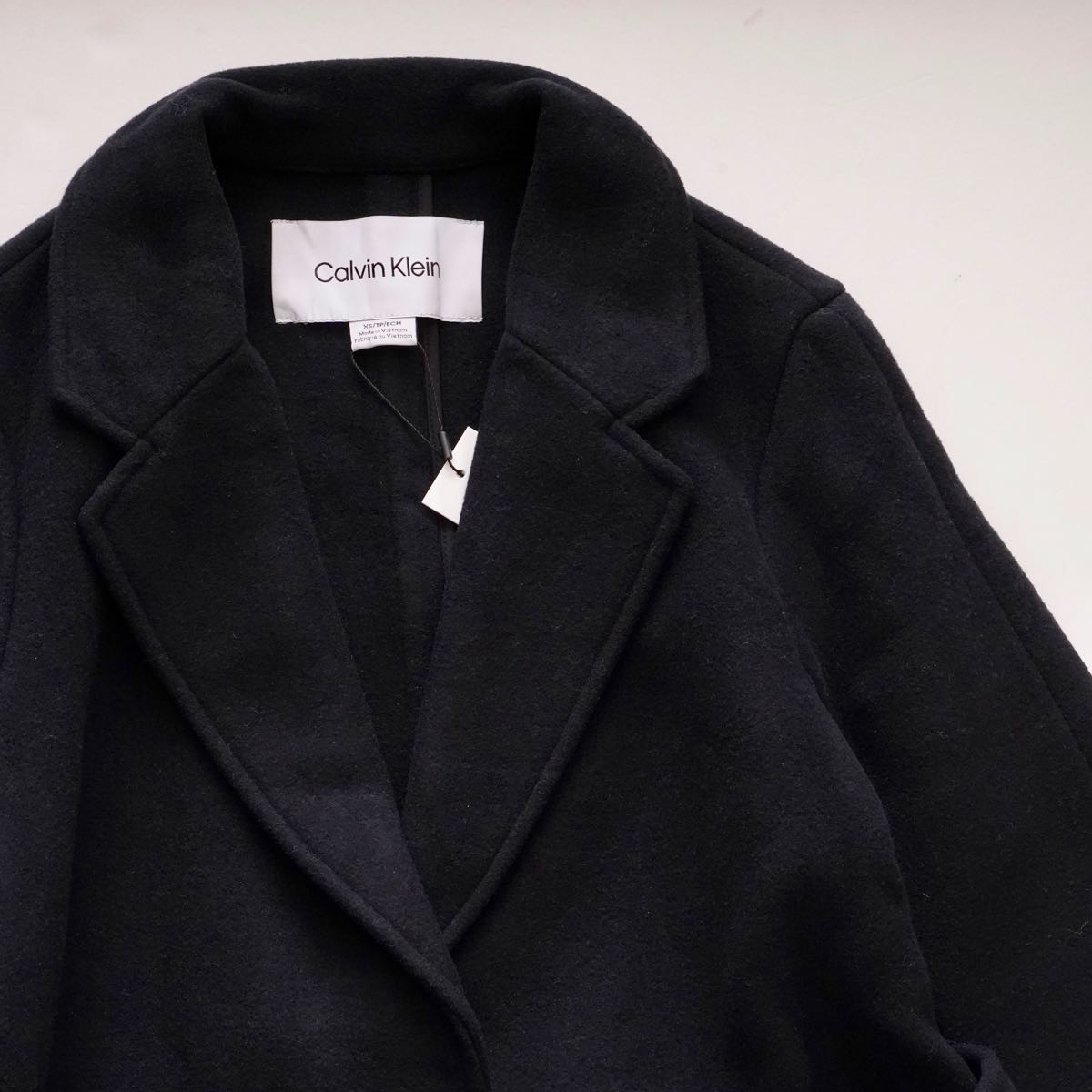 CK カルバンクライン ブラック ウールロングコート CALVIN KLEIN BLACK WOOL COAT WOMENS