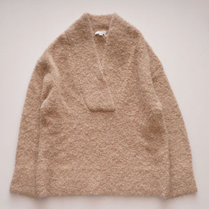 【再入荷】ヴィンス ベージュ イタリア製 ブークレー素材 ショールカラーニット VINCE BEIGE BOUCLE SHAWL COLLAR KNIT SWEATER WOMEN