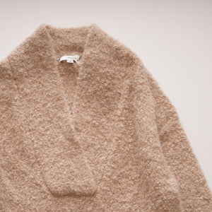 【再入荷】ヴィンス ベージュ イタリア製 ブークレー素材 ショールカラーニット VINCE BEIGE BOUCLE SHAWL COLLAR KNIT SWEATER WOMEN