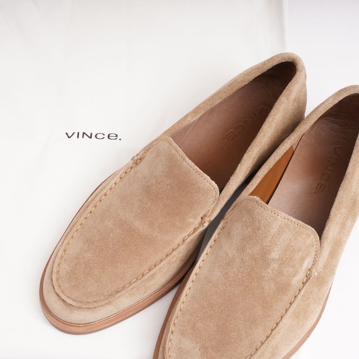 ビンス ヴィンス ベージュ スウェード エプロントゥ ローファー VINCE BEIGE SUEDE APRON TOE LOAFERS MENS