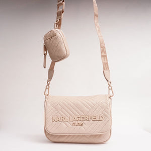 KARL LAGERFELD PARIS カールラガーフェルド ピンクベージュ PVレザー キルティング ミニショルダーバッグ PINK BEIGE QUILTING MINI SHOULDER BAG