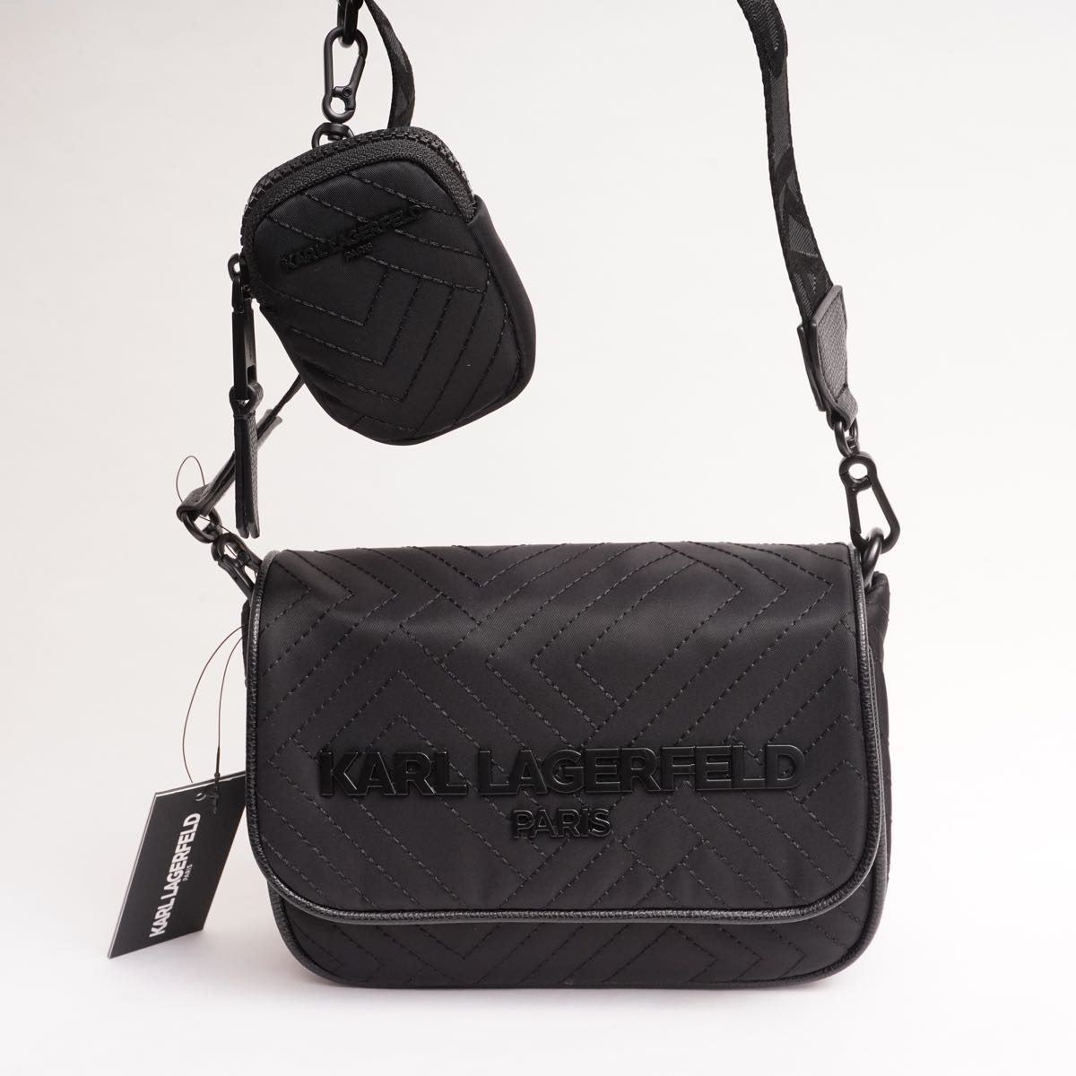 KARL LAGERFELD PARIS カールラガーフェルド ブラック ナイロン キルティング ミニショルダーバッグ BLACK NYLON QUILTING MINI SHOULDER BAG