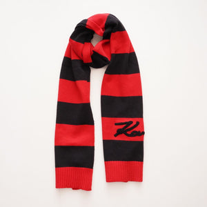 KARL LAGERFELD PARIS レッド×ブラック ボーダーマフラー RED × BLACK BORDER SCARF