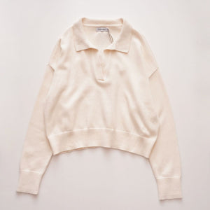 CK カルバンクライン オフホワイト 長袖 ショート丈 ドロップショルダー ポロニット CALVIN KLEIN OFF-WHITE LONG-SLEEVE SHORT POLO SWEATER WOMENS