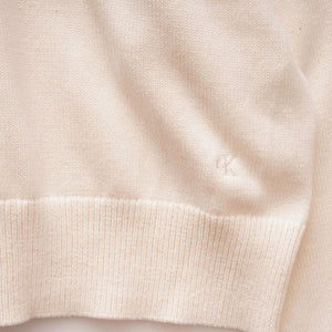 CK カルバンクライン オフホワイト 長袖 ショート丈 ドロップショルダー ポロニット CALVIN KLEIN OFF-WHITE LONG-SLEEVE SHORT POLO SWEATER WOMENS