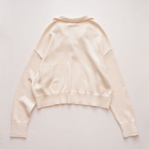 CK カルバンクライン オフホワイト 長袖 ショート丈 ドロップショルダー ポロニット CALVIN KLEIN OFF-WHITE LONG-SLEEVE SHORT POLO SWEATER WOMENS