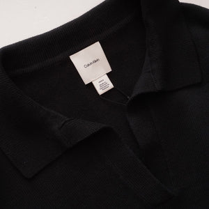 CK カルバンクライン ブラック 長袖 ショート丈 ドロップショルダー ポロニット CALVIN KLEIN BLACK LONG-SLEEVE SHORT POLO SWEATER WOMENS