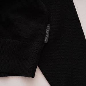 CK カルバンクライン ブラック 長袖 ショート丈 ドロップショルダー ポロニット CALVIN KLEIN BLACK LONG-SLEEVE SHORT POLO SWEATER WOMENS