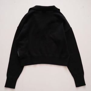 CK カルバンクライン ブラック 長袖 ショート丈 ドロップショルダー ポロニット CALVIN KLEIN BLACK LONG-SLEEVE SHORT POLO SWEATER WOMENS