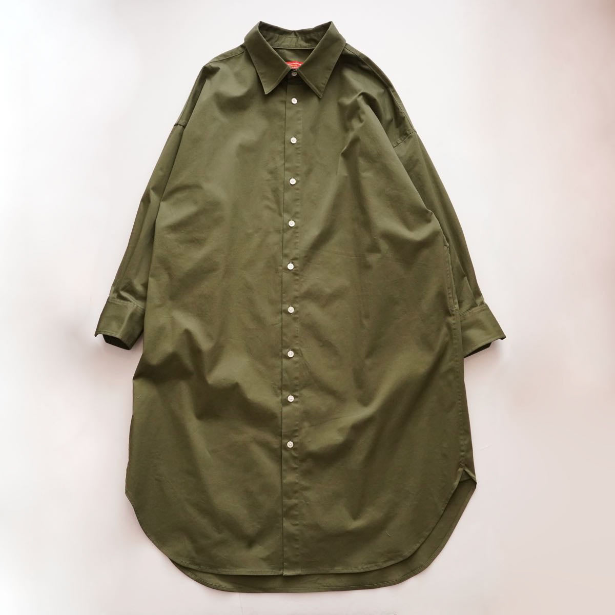 アドラーブル ストレッチ コーマツイル ミリタリーグリーン シャツワンピース ロング ADOLUVLE ORIGINAL COMBED TWILL FABRIC MILITARY GREEN SHIRT-DRESS LONG DRESS