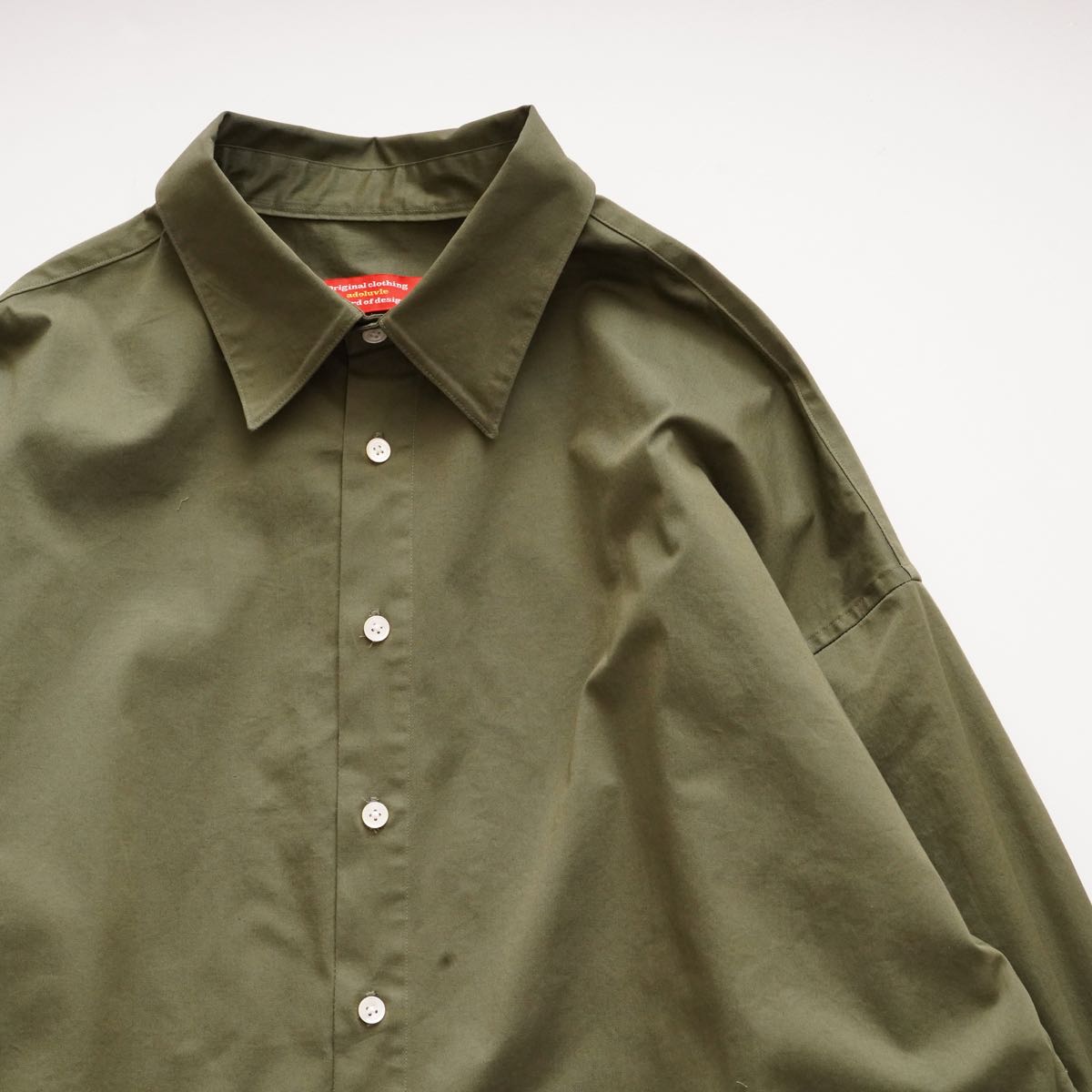 アドラーブル ストレッチ コーマツイル ミリタリーグリーン シャツワンピース ロング ADOLUVLE ORIGINAL COMBED TWILL FABRIC MILITARY GREEN SHIRT-DRESS LONG DRESS