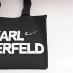 画像をギャラリービューアに読み込む, KARL LAGERFELD PARIS カールラガーフェルド ブラック ポーチ付き ロゴトートバッグ BLACK LOGO TOTE BAG WITH POUCH
