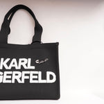 画像をギャラリービューアに読み込む, KARL LAGERFELD PARIS カールラガーフェルド ブラック ポーチ付き ロゴトートバッグ BLACK LOGO TOTE BAG WITH POUCH
