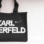 画像をギャラリービューアに読み込む, KARL LAGERFELD PARIS カールラガーフェルド ブラック ポーチ付き ロゴトートバッグ BLACK LOGO TOTE BAG WITH POUCH
