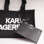 画像をギャラリービューアに読み込む, KARL LAGERFELD PARIS カールラガーフェルド ブラック ポーチ付き ロゴトートバッグ BLACK LOGO TOTE BAG WITH POUCH

