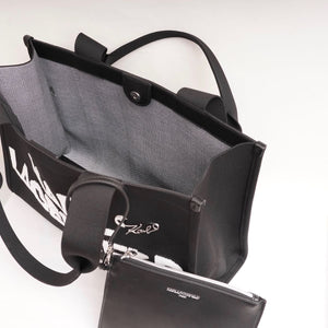 KARL LAGERFELD PARIS カールラガーフェルド ブラック ポーチ付き ロゴトートバッグ BLACK LOGO TOTE BAG WITH POUCH
