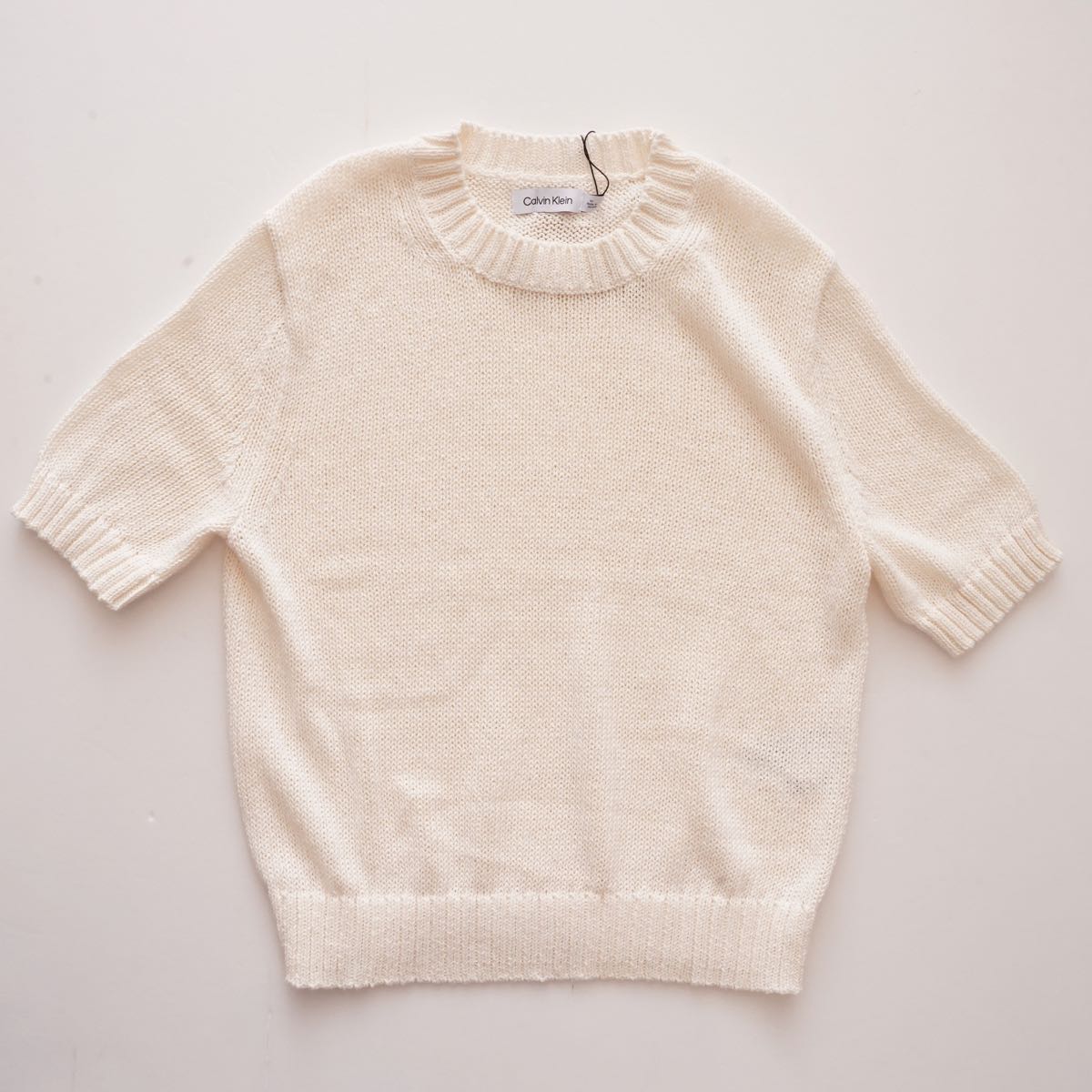 CK カルバンクライン ホワイト ヘンプ混 半袖サマーセーター CALVIN KLEIN WHITE S/S HEMP-MIX SUMMER SWEATER  WOMENS