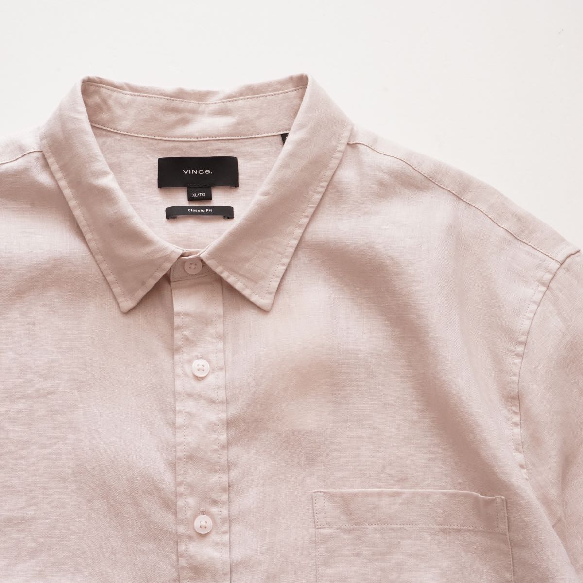 ヴィンス パミスロック リネン クラシックフィット シャツ VINCE PUMICE ROCK PINK LINEN CLASSIC FIT SHORT SLEEVE SHIRT MENS