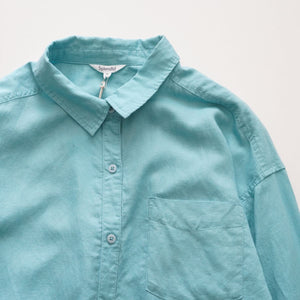 スプレンディッド ティファニーブルー リネン長袖シャツ ブラウス SPLENDID TIFFANY-BLUE LINEN SHIRT BLOUSE WOMENS