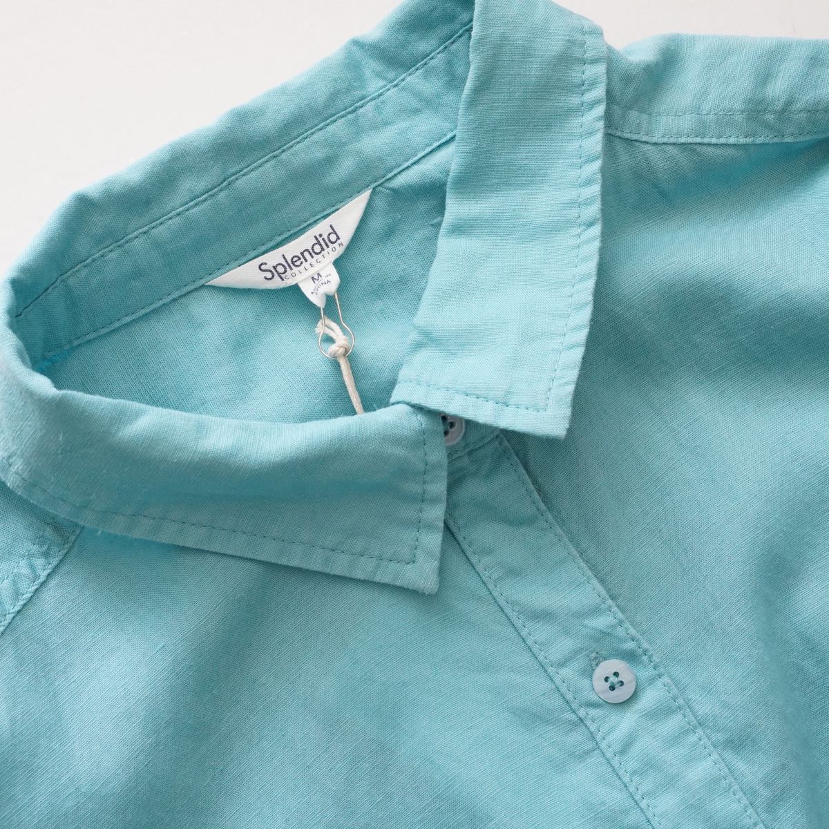 スプレンディッド ティファニーブルー リネン長袖シャツ ブラウス SPLENDID TIFFANY-BLUE LINEN SHIRT BLOUSE WOMENS
