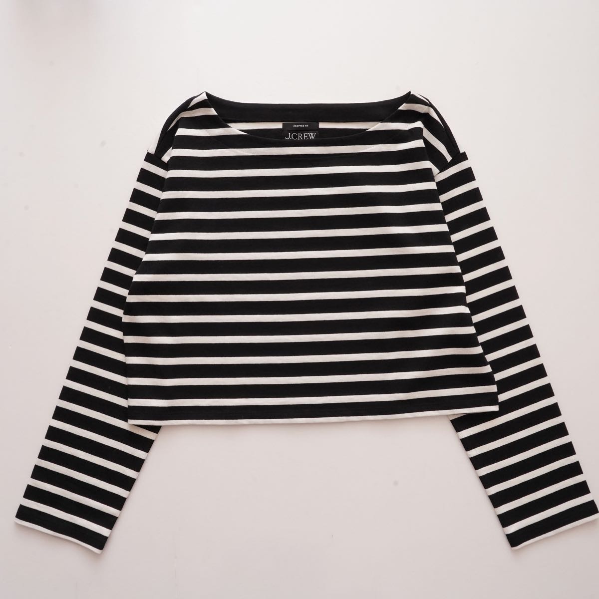 ジェイクルー ブラック×ホワイト ボーダー ボートネック クロップドフィット カットソー J.CREW BLACK×WHITE BORDER CROPED-FIT BOAT-NECK WOMEN