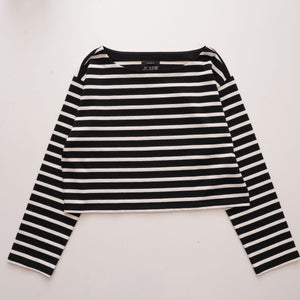 ジェイクルー ブラック×ホワイト ボーダー ボートネック クロップドフィット カットソー J.CREW BLACK×WHITE BORDER CROPED-FIT BOAT-NECK WOMEN