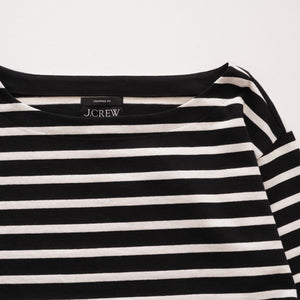 ジェイクルー ブラック×ホワイト ボーダー ボートネック クロップドフィット カットソー J.CREW BLACK×WHITE BORDER CROPED-FIT BOAT-NECK WOMEN