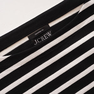 ジェイクルー ブラック×ホワイト ボーダー ボートネック クロップドフィット カットソー J.CREW BLACK×WHITE BORDER CROPED-FIT BOAT-NECK WOMEN